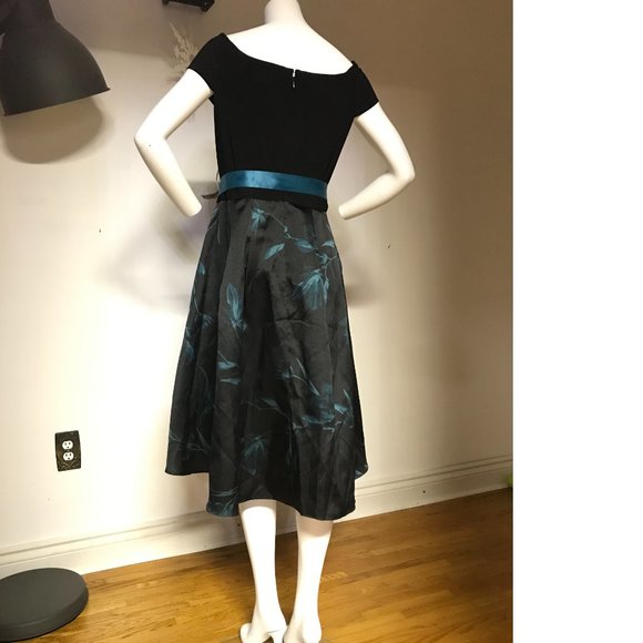 Le Chateau PLUS SIZE Teal Blue Emerald Green Black Leaf Fit Flare Formal dress - Picture 5 of 6